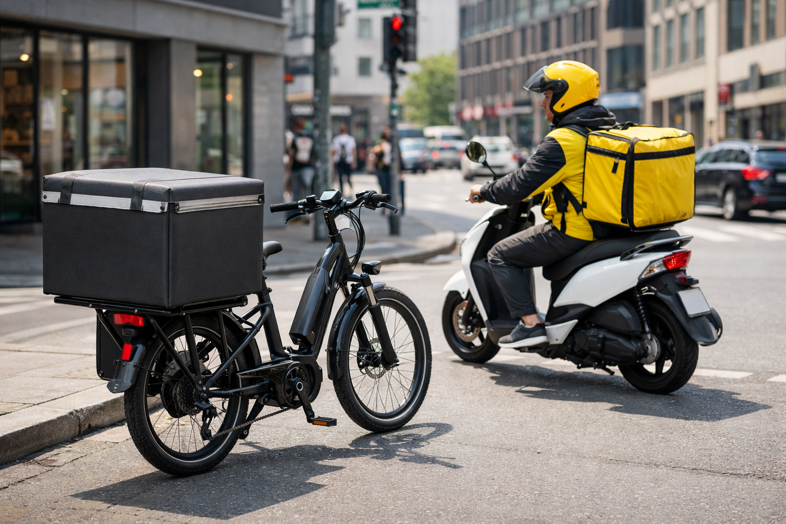 Kurierfahrer für e-Food mit E-Bike und Roller